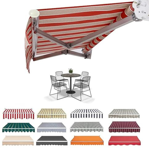 GSKFXJ Markisen Ersatzstoff 2.5x2m 3x2.5m 5x3.5m Ersatztuch Für Einziehbare Klemmmarkise, Markisenbespannung Canvas Markisenstoff Für Garten(Red,2.5x2m/8x6.5ft)