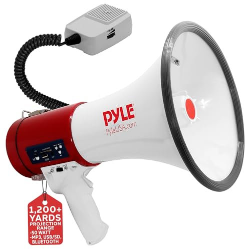 Pyle megafono, Con sirena, Altavoz de bocina con microfono, Bateria recargable, Ideal para exteriores, Policias, Animaciones