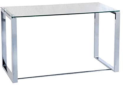 Benetto XL, Mesa de Cristal para Estudio, Escritorio, Despacho o Oficina, Acabado en Cristal y Cromo, Medidas: 120 cm (Ancho) x 74 cm (Alto) x 60 cm (Fondo)