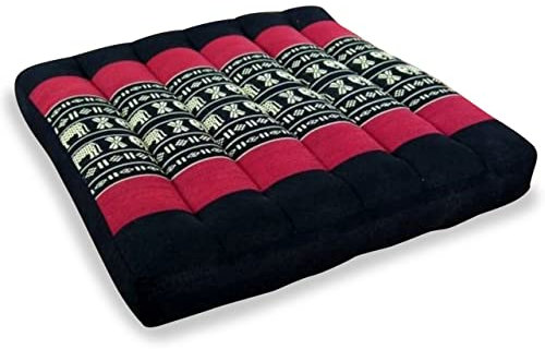livasia Sitzkissen klein - 35x35x6cm - Bodenkissen Indoor/Outdoor, Meditationskissen Yogakissen, Stuhlauflage Palettenmöbel, Steppkissen Auflage Stuhl Bank handgefertigt (Schwarz/Elefanten)