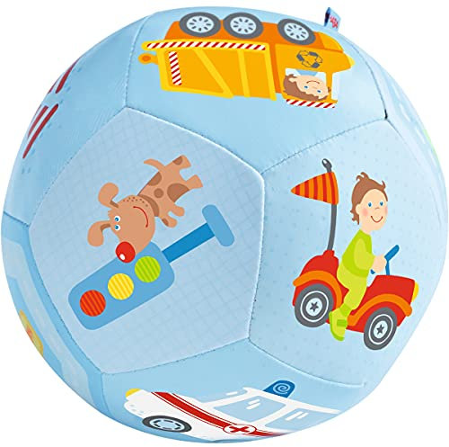 HABA Babyball Fahrzeug-Welt – Weicher 14cm Greifball für Babys ab 6 Monaten – Fördert Motorik & Sinneswahrnehmung – Mit Fahrzeug-Designs – 1302482001