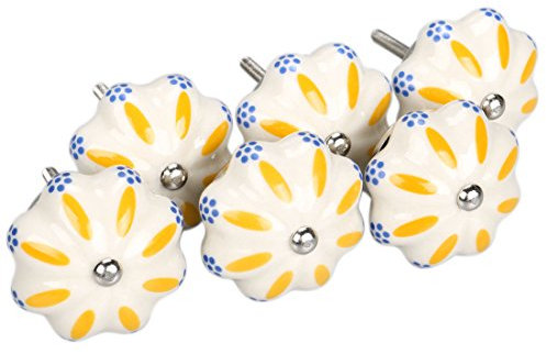 Sourcingmap 6 Pieces Vintage Shabby Knobs Blue and White Floral Hand Painted Ceramic Pumpkin Cupboard Wardrobe Cabinet Drawer Door Handles Pulls Knob, Gazania