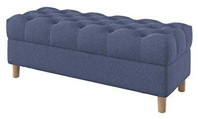 Furninero - Tiefer gepolsterter Sitzbank Sitzhocker Sitzruhe Betthocker Ottomane, mit Stauraum, Gerundete Beine, 120 cm breit, Nordic Denim Stoff (Wasserabweisen), Blau