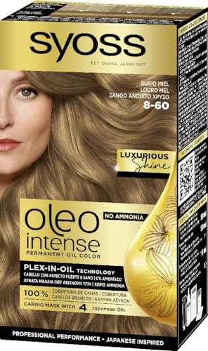 Syoss Oleo Intense - Tono 8-60 Rubio Miel – Coloración permanente Sin Amoníaco – Cobertura profesional de canas – Resultados de peluquería