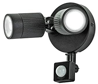 Luceco LED Twin Fitting Exterior Wall Light with PIR Motion Sensor, IP44 Rated, 10 W, Black, LEXWT7B40P-01