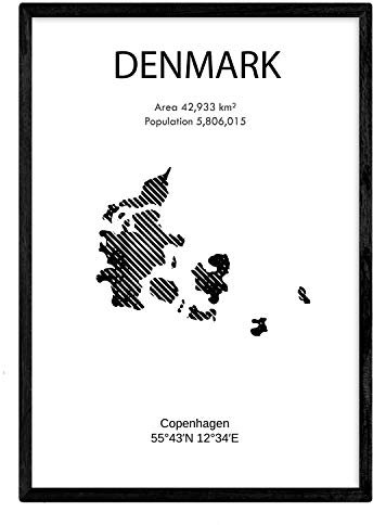 Nacnic Poster von Dänemark. Blätter von Ländern und Kontinenten. A3 Größe