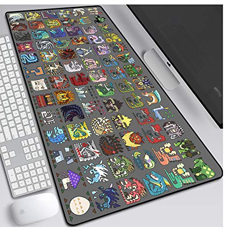 Monster Hunter Tapis de Souris XL 900x400mm Hydrorésistant Anime Mouse Pad Grand Tapis de Souris Gamer avec Base en Caoutchouc Anti-Glissant Surface Texturée pour Ordinateur et PC, B