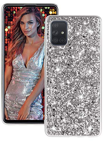 Kompatibel mit Samsung Galaxy A51|A71 Hülle Glitzer Bling Sparkle Stoßfest ganzkörper 360 Grad Schutzhülle ultradünne TPU Handyhülle Bumper Etui case (A71, Silber)