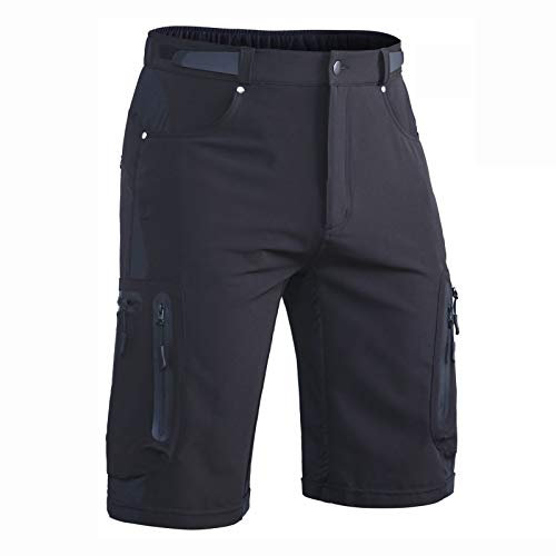 Hiauspor Kurze Hosen Herren, Leichte Wanderhose Atmungsaktiv Schnelltrocknen Cargo Bermuda Shorts Elastische Radlerhose MTB Fahrradhose Outdoorhose Sport Radhose Sommer mit 6 Taschen (Schwarz, XL)