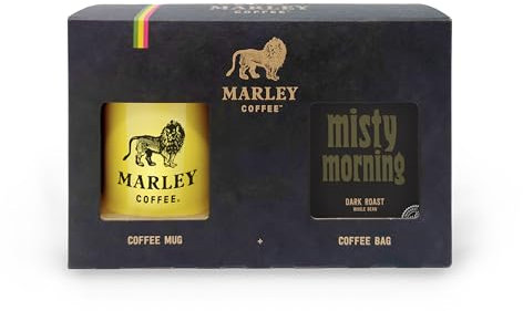 Marley Coffee Gift Set, Misty Morning Coffee Beans & Marley Coffee Mug, 227g, Presentation Gift Box, From The Marley Family, Dark Roast Coffee
