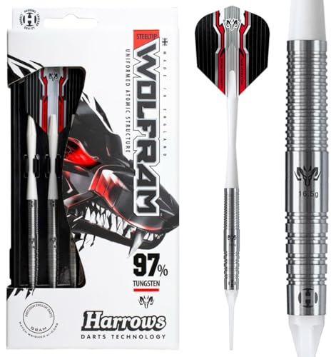 Harrows Wolfram Darts-Set mit 97% Wolfram-Stahlspitze, 21 g, 22 g, 23 g, 24, 25 g und 26 g – inklusive Speedline-Schäften, Marathon – Wolfram-Flights und Reiseetui-18g