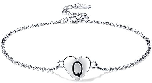 Lydreewam Lettre A-Z Coeur d'amour Bracelet de Cheville pour Femme Argent Sterling 925 Été Pieds Nus Plage, réglable 22+4cm