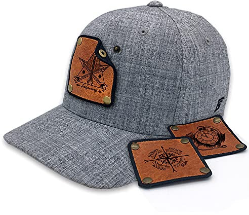 TS Baseball Cap mit Lederpatch, Basecap, Kappe mit wechselbaren Motiven, Patch, Tattoo, Taschenuhr, Kompass, Wegweiser Size S/M grau