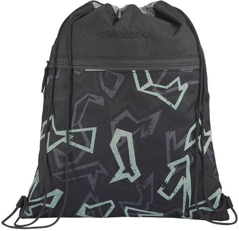 Coocazoo Turnbeutel, Reflective Graffiti, schwarz, mit Reißverschlussfach und Kordelzug, Schlaufen zur Befestigung am Schulrucksack, ab der 3. Klasse, ca. 10 Liter