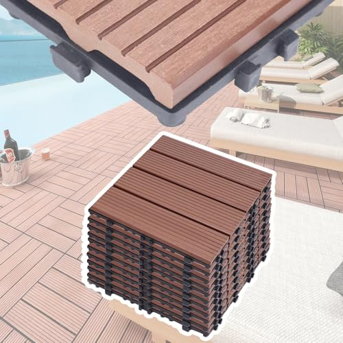 UISEBRT 22 Stück Balkon Bodenbelag WPC Terrassenfliesen Holzoptik Balkonfliesen Klicksystem Klickfliese Kunststoff Klick Fliesen für Garten Balkon Terrasse (30x30cm, Braun)