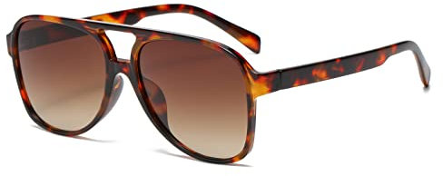 YAMEIZE Retro Nachtsicht Rechteckige Sonnenbrille für Damen Herren Quadratische Doppelsteg UV400 Schutzbrille zum Autofahren (Leoparden Tee)