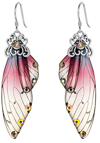 Clearine Schmetterling Ohrringe Flügel Tropfen Kristall Libelle Insekten Haken Ohrhänger für Damen Lila Silber-Tone