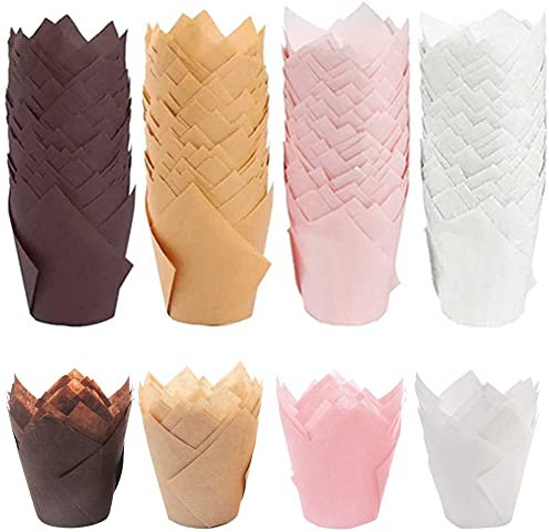 200 Stücke Papier Cupcake Liner - Tulpe Muffin Fälle Zum Backen in Küche, Party und Shop - 4 Farben