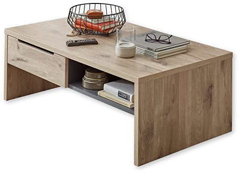 Stella Trading BELLANO Couchtisch in Viking Eiche Optik, Graphit - Moderner Sofatisch mit Schubladen und Ablage für Ihren Wohnbereich - 110 x 40 x 65 cm (B/H/T)