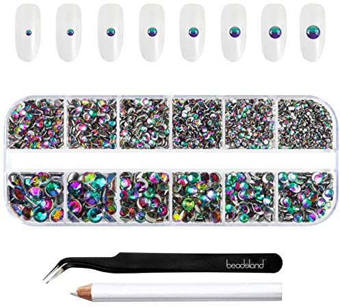 Beadsland Strasssteine für Makeup,8 Größen 2500pcs Kristall flache Rückseite Strasssteine Gesicht Edelsteine für Nägel Handwerk mit Pinzette und Wachsstift,Grüner Vulkan,SS4-SS30