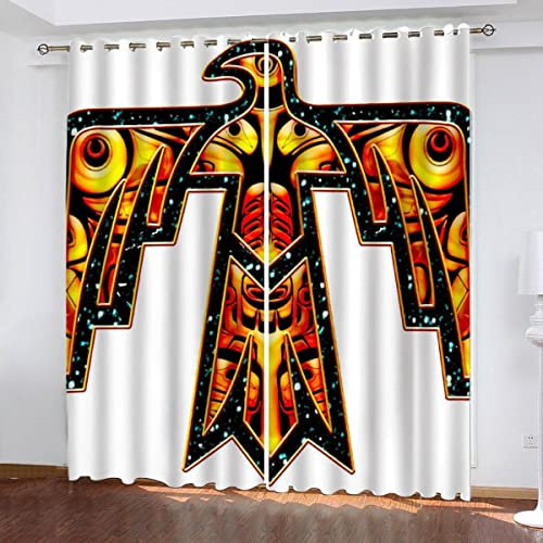 Vorhänge mit Ösen 2er Set Blickdichte Vorhänge Donnervogel Gardinen Uv Schutz Vorhänge Amerikanische Indianer Kinderzimmer Mädchen Jungen Vorhänge 140 x 160 cm BxH