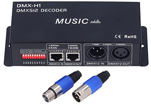 Fockety 3-Kanal-DMX-Decoder, 12V-24V 12A RGB PWM DMX512 LED-Decoder-Controller, Einstellbarer Professioneller DMX-Dimmer-Treiber für RGB-LED-Streifenlicht, für Zuhause, Bar, Hotel (8A pro Weg)