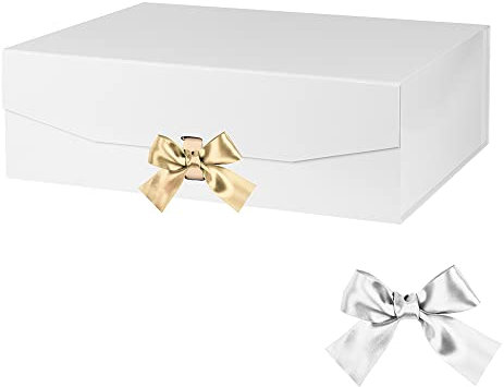 Extra große weiße Geschenkbox 43.2x37.8x14.5 cm, Geschenkbox mit Band, Geschenkbox mit Deckel, Trauzeugen-Antragsbox, rechteckige faltbare Geschenkboxen für große Geschenke (glänzendes Weiß)