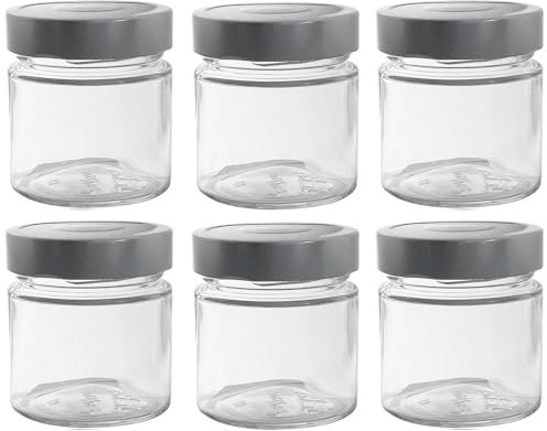 6x Gewürzgläser 212ml inkl. Deckel Deep in Silber, Vorratsgläser, Marmeladengläser, Gläser mit Schraubverschluss