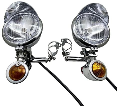 Yecnecty 1 Set Chrome Universal Motorcycle Driving Fog Spot Light 33-43 MM Fork Tubes Motorbike Front Turn Signal Lamp Indicator