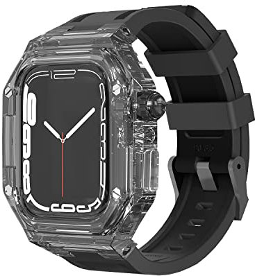 BKUANE Kit di modifica della cassa trasparente,per Apple Watch 8 7 6 SE 5 4 44,45,41,40 mm cinturino in fluororubber cinturino orologio sportivo di ricambio,con strumento,40mm,agata,Custodia nera.