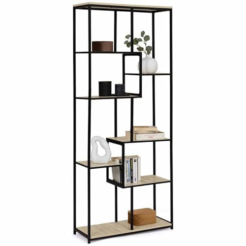 IDMarket - Bücherregal, asymmetrisch, 8 Ebenen, Detroit Design, industrielles Design, 161 cm