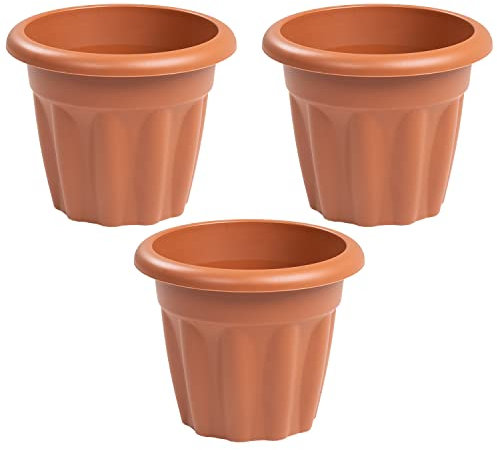 CHPL [Set Of 3] - 25cm Plastic Plant Pot Nursery Seedling Planter Decorative Garden Flower Pot Container for Indoor Outdoor - Terracotta.