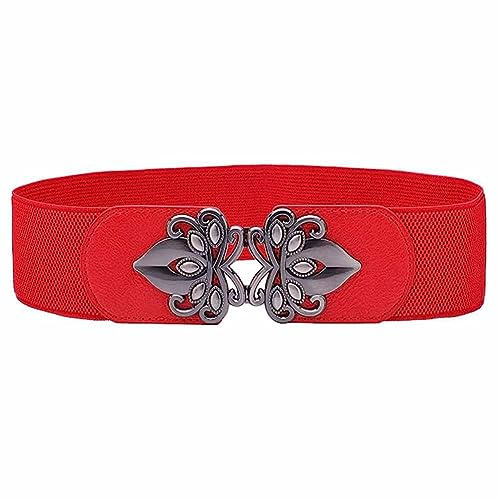 SHTGOI Taillengürtel 6cm Breit Elastischer Hüftgürtel Vintage Cinch Gürtel Elegant Stretch Taille Gürtel mit metallschnalle Verstellbaren Guertel für Damen Kleider Halloween-Kostüme 95cm Rosa
