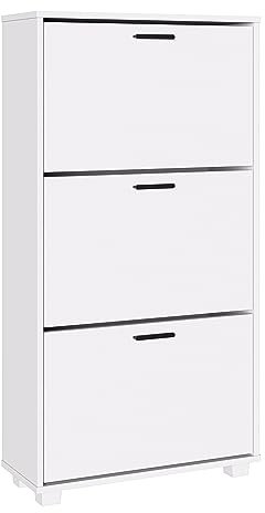 Panana 2/3 Drawer Shoe Cabinet,Wooden Shoe Storage Cupboard Freestanding Footwear Organizer with 2/3 Flip Doors Pull Down Shoe Rack (White, 3 Drawers)