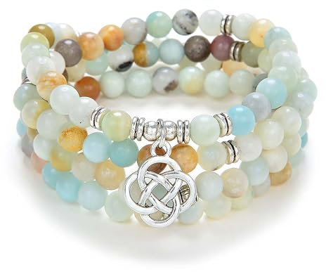 108 Mala Meditation Beads Yoga Armband oder Halskette mit keltischem Knoten Charm (Amazonit (Amazonite))