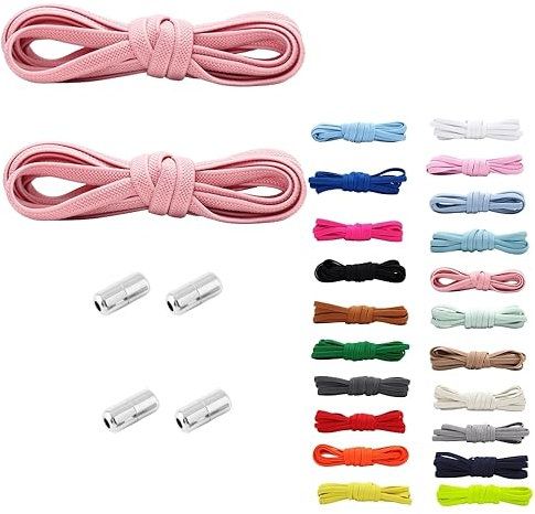 2 Ensembles Élastiques Lacets avec Fermeture en Métal Lacets, Sans Nœuds Lacet, Élastiques sans Nœuds Cravate Lacets pour Enfants et Adultes, pour Toutes les Chaussures (Rose Pâle)