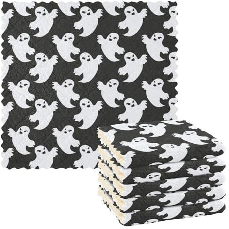 FRODOTGV Halloween Spooky Scary Spirit - Juego de 6 toallas absorbentes para secar platos, trapos suaves decorativos para restaurante, café
