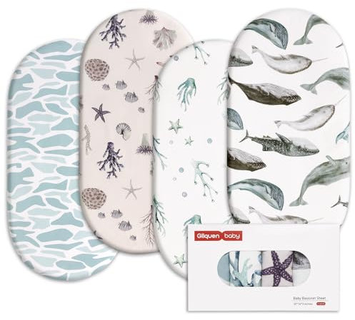 GLLQUEN BABY Bettlaken Spannbettlaken für Babybett 4 Pack,Matratzenschoner für Laufgitter, Oeko-tex100 Moseskorb Stubenwagen Baby Spannbetttuch Bezug, Kinderwagen Matratzenbezug für Neugeborenes