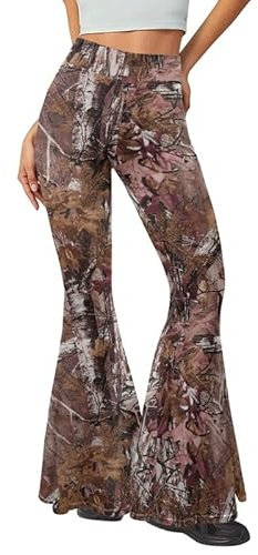 Jndtueit Camo ausgestellte Leggings für hohe Taille, Bauchkontrolle, Damen-Yogahose, weiche Loungehose für Sport, Fitnessstudio, Braun Camo Jagd, S