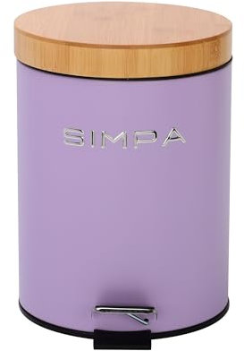 simpa 5L 5 Litre Matt Lilac Slim Soft-Closing Pedal Dustbin with Bamboo Lid