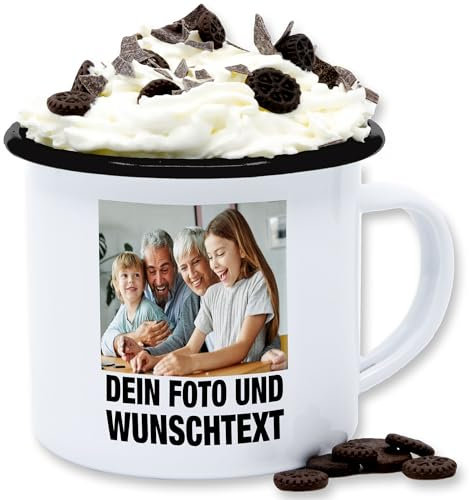 Emaille Tasse Blechtasse - Mit Foto I Eigenem Bild I Text I Name I Wunschtext - 300 ml - Weiß Schwarz - mugs with your own photos bildtasse selbst drucken photo tassen personalisierte trinktasse