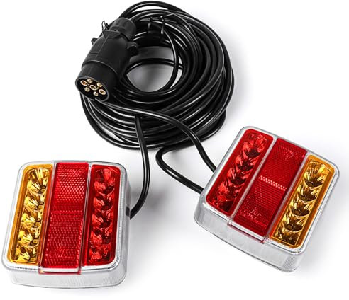 Yinaolan 12V magnetisches LED-Anhängerleuchten-Set, 2-teiliges wasserdichtes Anhänger-Rücklicht-Bremslicht-Blinkerlampen mit 7,5 m Kabel und 7-poligem Stecker für Wohnwagen Traktor LKW