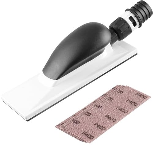 Shineboc Handschleifer Mit Absaugung 200 * 70mm, 51 Löcher, Aluminiumoxid Schleifpapier P80-P400, Staubfreies Schleifen, Für Holz, Spachtel, Lack, Kunststoff & Metall, Inkl. 5 St. Netz-Schleifstreifen