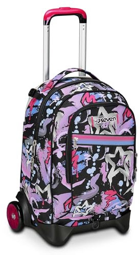 Seven Trolley Scuola Jack 2 Ruote, Nero Fucsia, Mark On Girl, 3 in 1, Triplo Uso, Zaino Con Carrello Sganciabile, Tasca Porta Borraccia e Crossover System, Zaino Scuola Viaggio, Bambina Ragazza