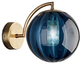 NICRX Applique murale boule de verre bleu 150mm, Globe en verre bleu avec Base dorée, applique murale pour chevet (Bleu)