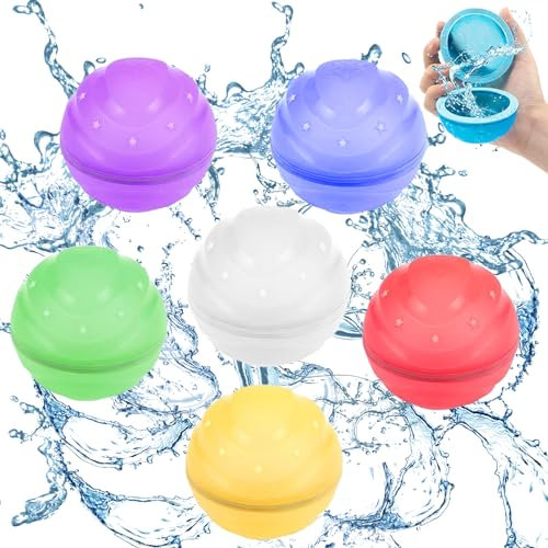 Trrrioosy 6 Stück Wasserbomben Wasserball Wiederverwendbare Selbstschließend Auffüllbar Wasser Spielzeug für Poolparty Wasserpark Strand Outdoor Garten