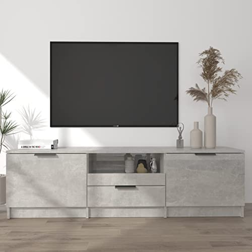 Homgoday Mueble para TV gris cemento 140 x 35 x 40 cm madera multicapa armario armario almacenamiento, estantes para armario armario interior, muebles de jardín, escobero para baño interior casa