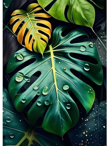 EOBROMD Diamond Painting Erwachsene Monstera Deliciosa, 5D Diamant Painting Bilder Erwachsene Pflanze, DIY Diamond Painting Bilder Diamant Malerei Set für Wanddekoration 30x40cm