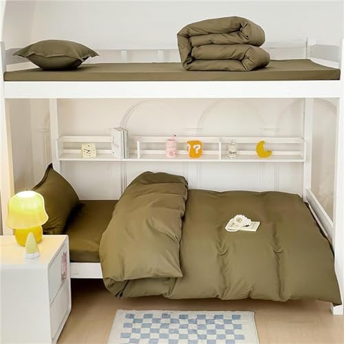 DSAoTeng Single Bedding Sets 3 Piece, Single Duvet Cover Set with Zip Fastening Soft Microfiber Bed Sheets with Pillow Case for School Dormitories (Army Green,150x210cm)