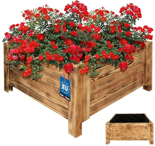 KOTARBAU® Blumenkasten Holz für draußen Pflanzkasten lang 60cm Breite 60cm Pflanzkübel Holz Outdoor Blumenkiste für Terrasse & Balkon Blumenkasten Holzoptik rustikal Kräuterkiste